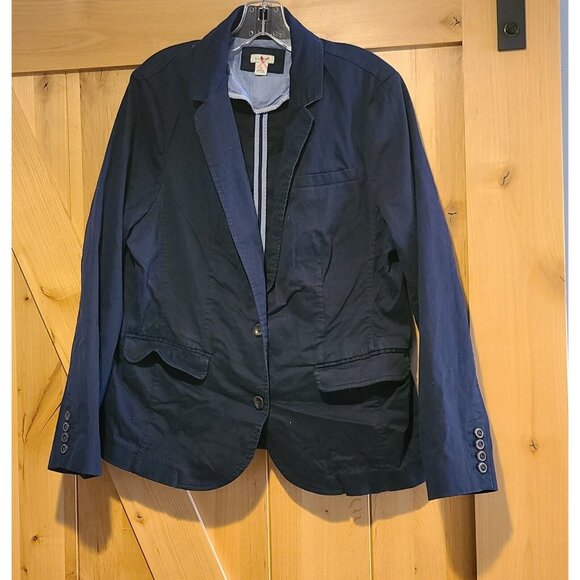 LL Bean Blazer Jacket Navy Blue Size L Stretch Cotton 2 button #501215 - Picture 1 of 13